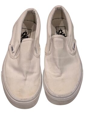Vans White Canvas Slip-On Sneakers 6.5